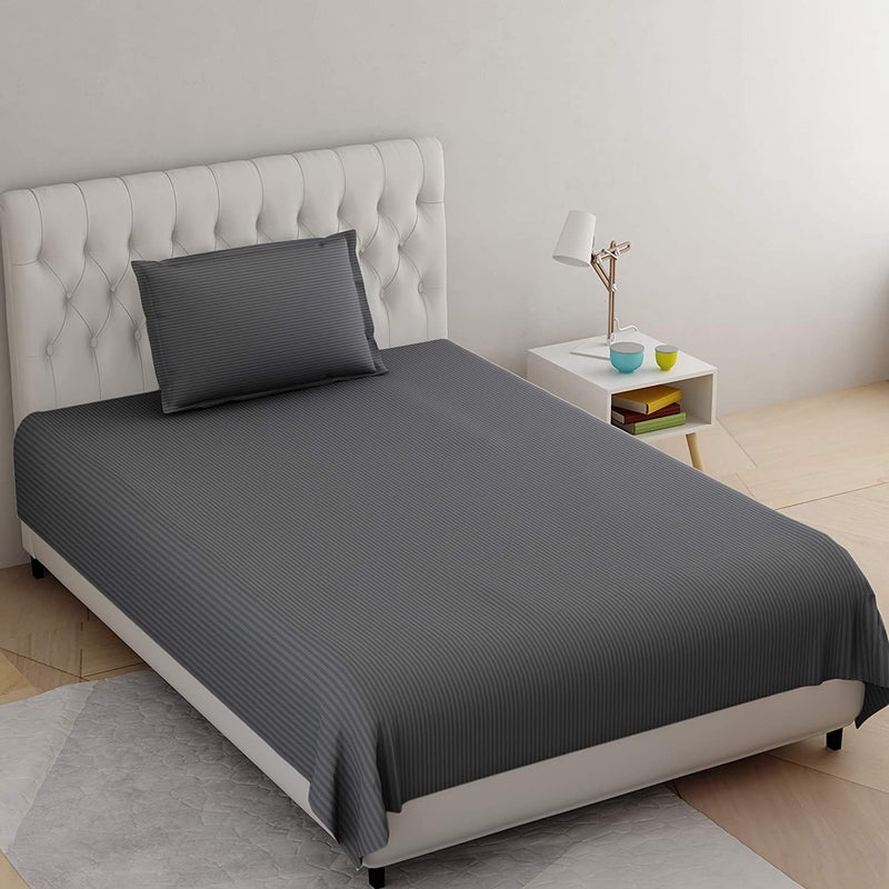 Castiqa Satin Fabric Soft and Breathable Stripes Pattern King Size Flat Single Bed Bedsheet Set with Pillow Cover Tc-150 (Single (1+1) Gray) - Image 5