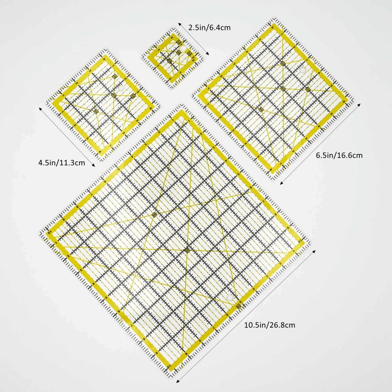 Tsxioua Quilting Rulers,Sewing Rulers,4 Piece Quilting Square Templates Yellow(2.5"X2.5",4.5"X4.5",6.5"X6.5",10.5"X10.5") - Image 2