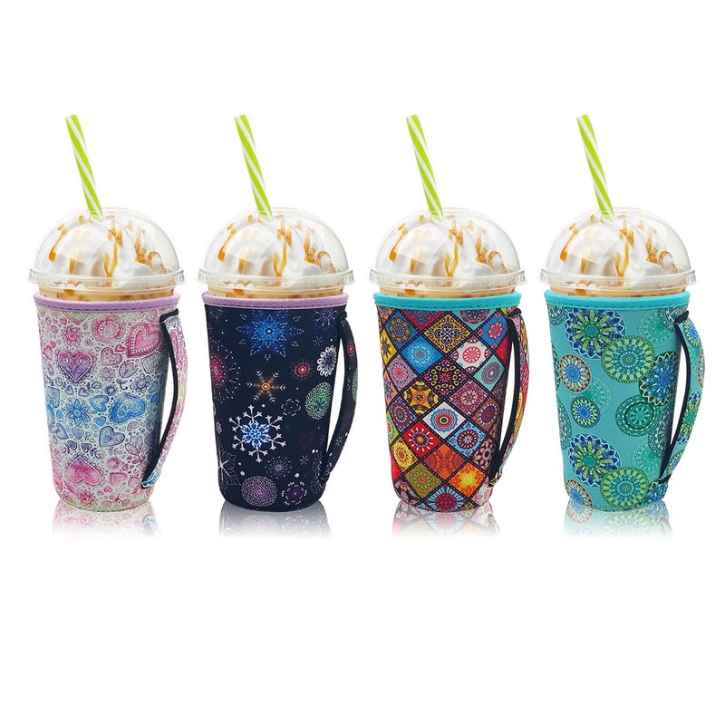 AJLTPA 4Pack Reusable Iced Coffee Sleeve Insulator Sleeves for Cold Drinks Beverages Neoprene Cup Holder for Most Coffee Fits 3032oz Large Cups Glitter with handle 
