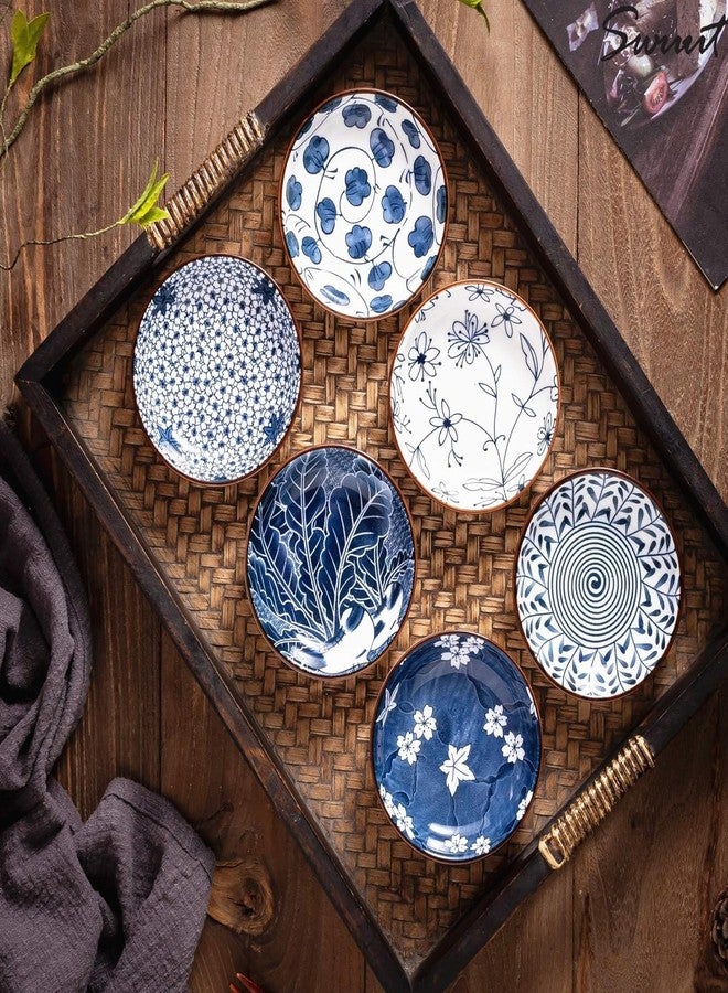 Swuut Japanese Style Ceramic Dipping Bowls,4'' Side Dishes Soy Sauce Dish for Sushi Dip,Snack,3 Oz Small Blue and White Pinch Bowl for Kitchen Prep - Set of 6 (4 inch) - Image 3