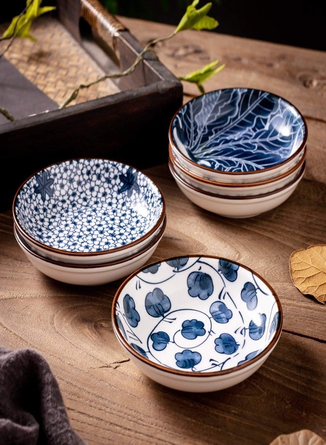 Swuut Japanese Style Ceramic Dipping Bowls,4'' Side Dishes Soy Sauce Dish for Sushi Dip,Snack,3 Oz Small Blue and White Pinch Bowl for Kitchen Prep - Set of 6 (4 inch) - Image 5
