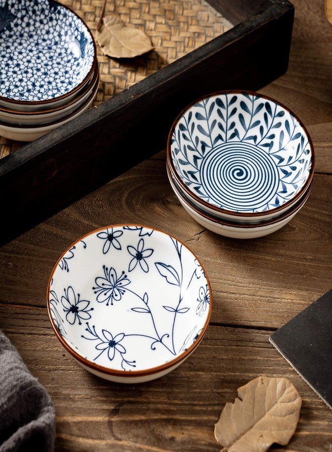 Swuut Japanese Style Ceramic Dipping Bowls,4'' Side Dishes Soy Sauce Dish for Sushi Dip,Snack,3 Oz Small Blue and White Pinch Bowl for Kitchen Prep - Set of 6 (4 inch) - Image 4