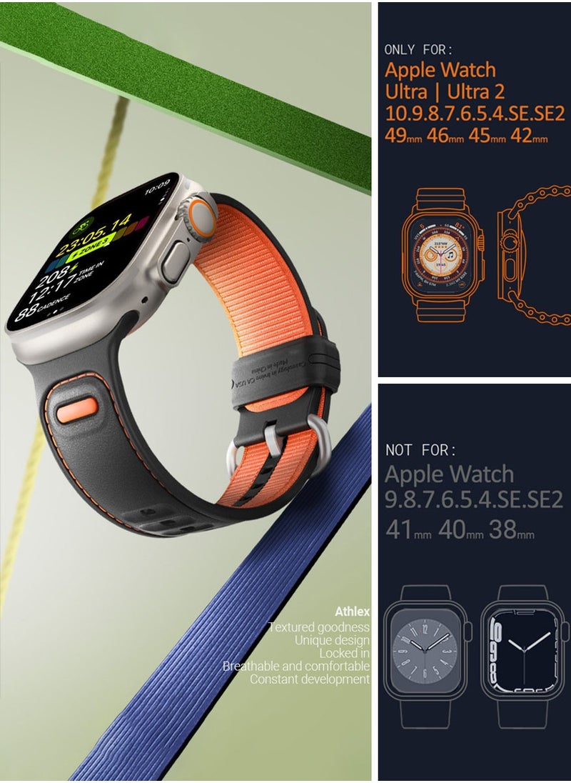 Caseology - Athlex Band for Apple Watch ULTRA 2 / Ultra 49mm, Series 9/8/SE2/7/6/SE/5/4/3/2/1 45mm 44mm 42mm Silicone Nylon Replacement Strap - Active Orange - Image 1