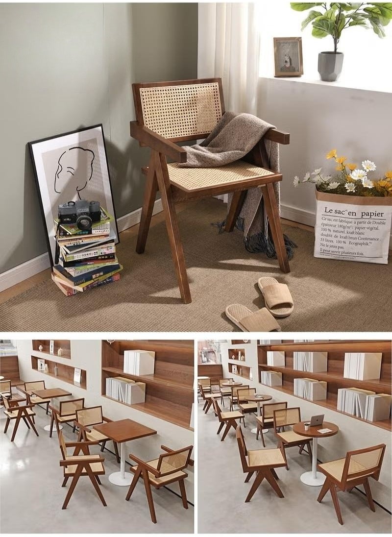 XiuWoo Rattan Reading Chair for Bedroom Comfy Indoor Kitchen Dining Chair with Rattan Backrest Armrest Morden Seat Wood Chair for Home Living Room Farmhouse Restaurant,Dark Brown Color  - Image 2