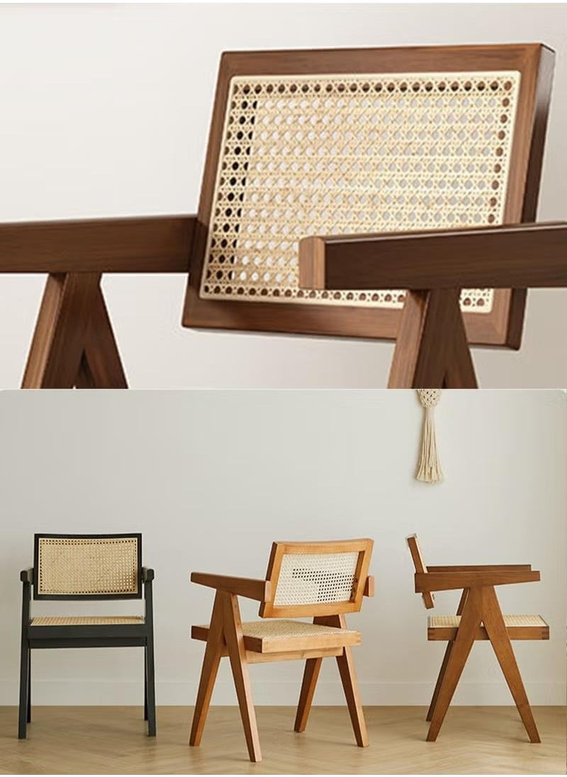 XiuWoo Rattan Reading Chair for Bedroom Comfy Indoor Kitchen Dining Chair with Rattan Backrest Armrest Morden Seat Wood Chair for Home Living Room Farmhouse Restaurant,Dark Brown Color  - Image 3