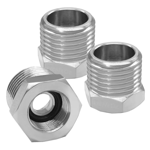 Uenede 3PCS Water Line Adapter, 1/2" Male to 3/8" Female Reducer Bushing, Brass Nickel Plating Compression Fitting for Kitchen Bathroom Faucet Supply Line Hose Stop Valve Connector with Rubber Washer - Image 1