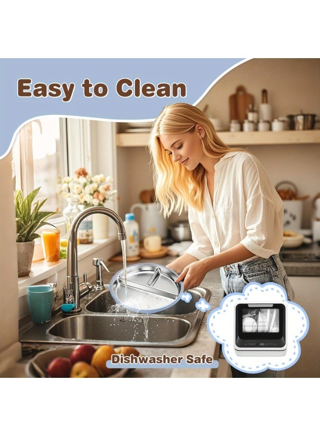 1Pc Stainless Steel Toddler Plates with Suction, BPA-Free Stainless Steel Kids Plates, 8.8 inch Divided Baby Plate for Dishwasher Safe, Non-Slip Silicone Base, Detachable Design (Blue) - Image 3