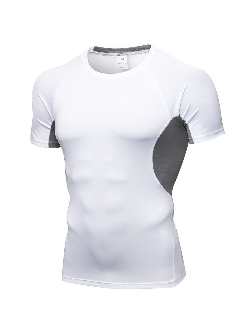 NIBEMINENT Men Quick Dry Breathable Elastic T-Shirt White - Image 1