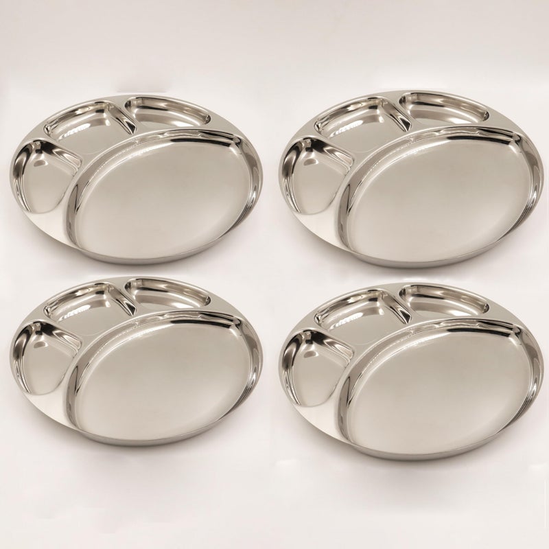 Spillbox Stainless SteelTiffin Plate|Breakfast Plate|Lunch&Dinner Plate|Bhojan Thali|Compartment|Sectioned Plate|Pav Bhaji|Idly Sambar|Snack Plate -Smiley Tiffen Plates(Small-4) - Image 1