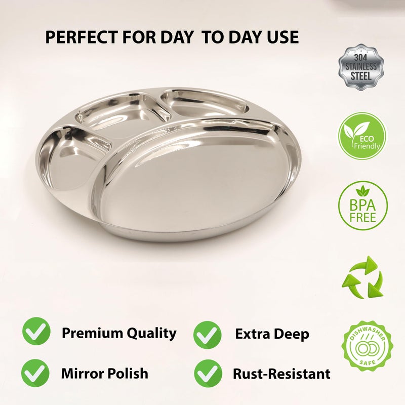 Spillbox Stainless SteelTiffin Plate|Breakfast Plate|Lunch&Dinner Plate|Bhojan Thali|Compartment|Sectioned Plate|Pav Bhaji|Idly Sambar|Snack Plate -Smiley Tiffen Plates(Small-4) - Image 4