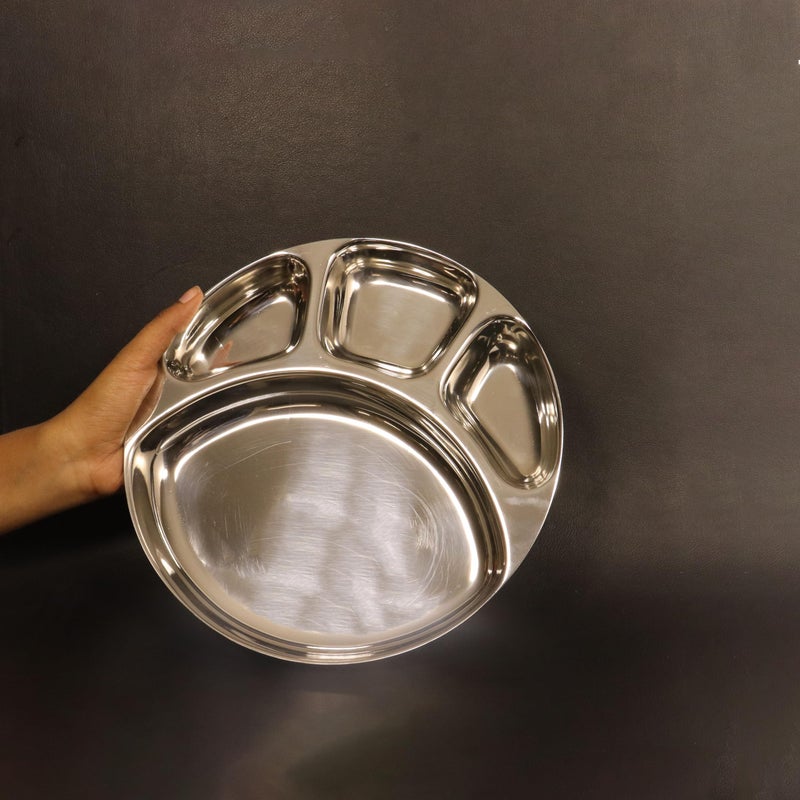 Spillbox Stainless SteelTiffin Plate|Breakfast Plate|Lunch&Dinner Plate|Bhojan Thali|Compartment|Sectioned Plate|Pav Bhaji|Idly Sambar|Snack Plate -Smiley Tiffen Plates(Small-4) - Image 5