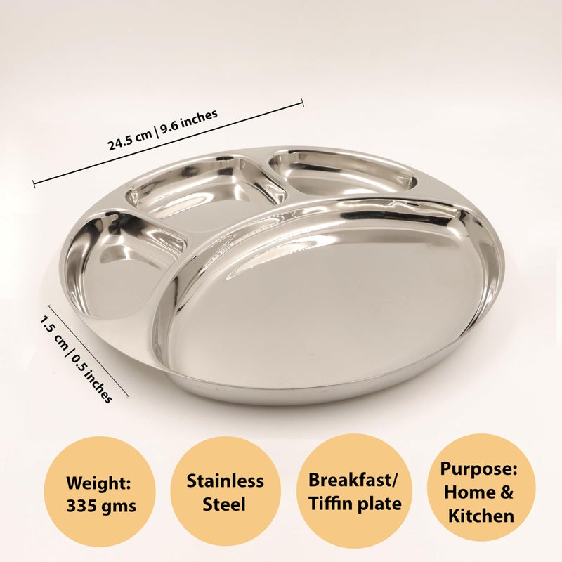 Spillbox Stainless SteelTiffin Plate|Breakfast Plate|Lunch&Dinner Plate|Bhojan Thali|Compartment|Sectioned Plate|Pav Bhaji|Idly Sambar|Snack Plate -Smiley Tiffen Plates(Small-4) - Image 3