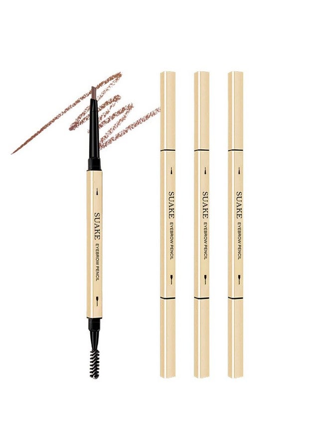 3Pcs Eyebrow Pencil Retractable Definer Medium Brown Dual Sided Brow Brush Fine Tip Shapes Defines Fills Brow Makeup Flapiz Para Cejasills (4 )