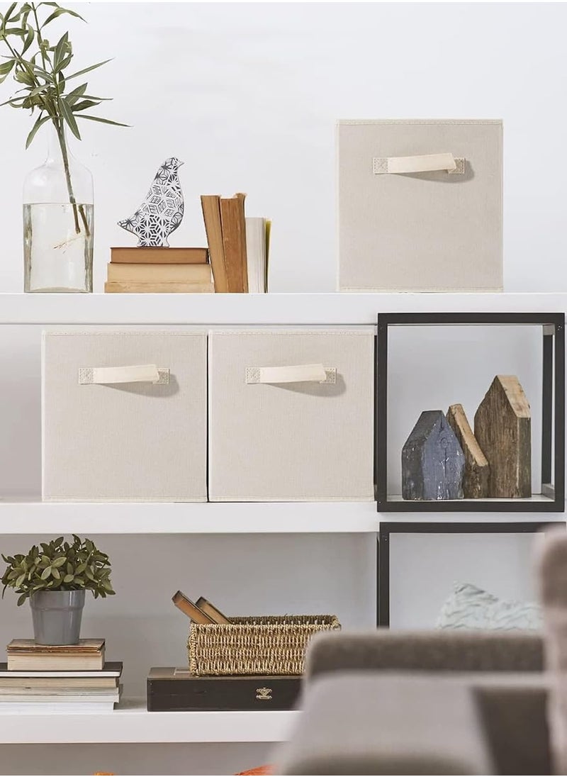 VUCATIN - 4PCS Storage Cubes Collapsible Storage Boxes with Handles Fabric Folding Boxes for Organisation Wardrobe Shelving Office Toys Durable Storage Boxes (Beige) - Image 1
