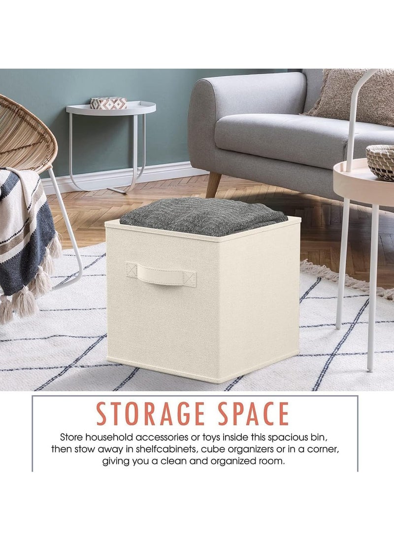 VUCATIN - 4PCS Storage Cubes Collapsible Storage Boxes with Handles Fabric Folding Boxes for Organisation Wardrobe Shelving Office Toys Durable Storage Boxes (Beige) - Image 1