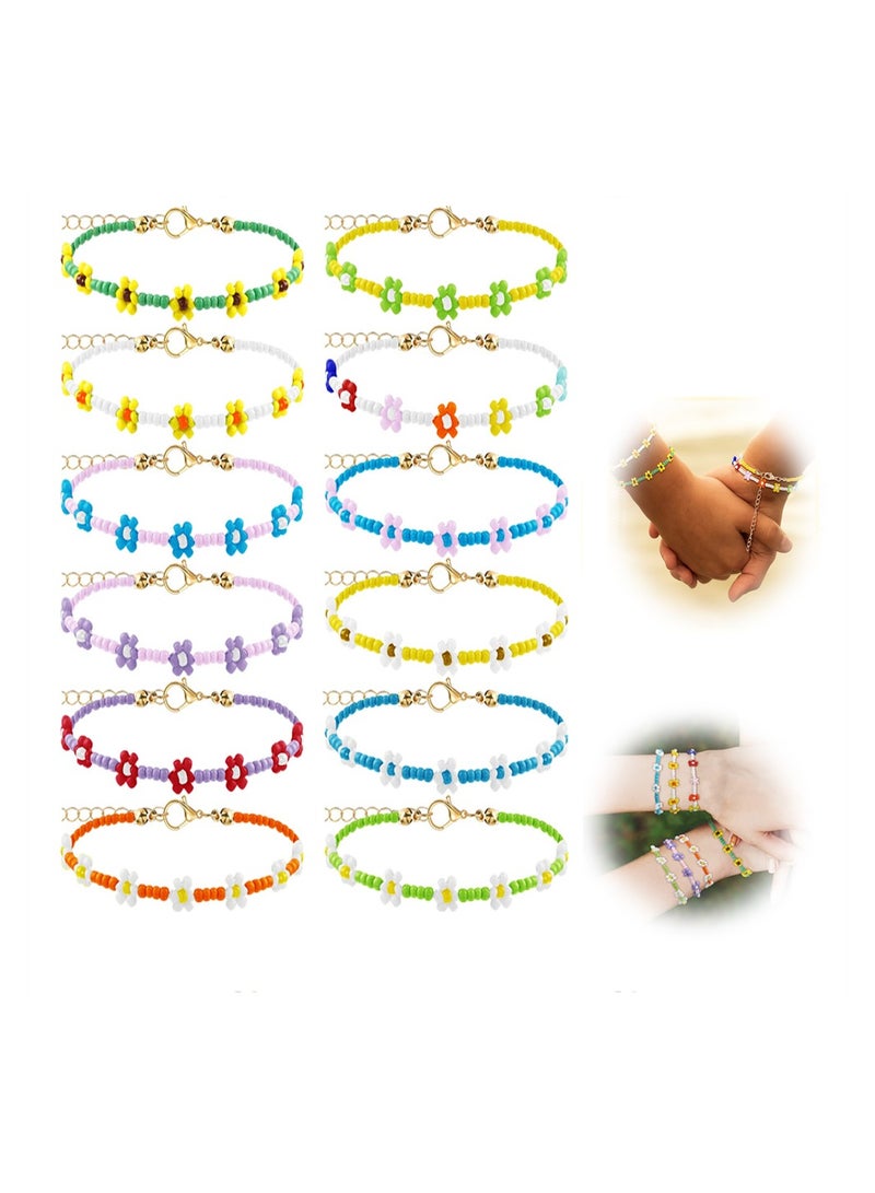 Colorful Daisy Flower Bracelet Set 12 Pcs Handmade Adjustable Summer Accessories for Women and Girls Aesthetic Flower Jewelry - Image 1