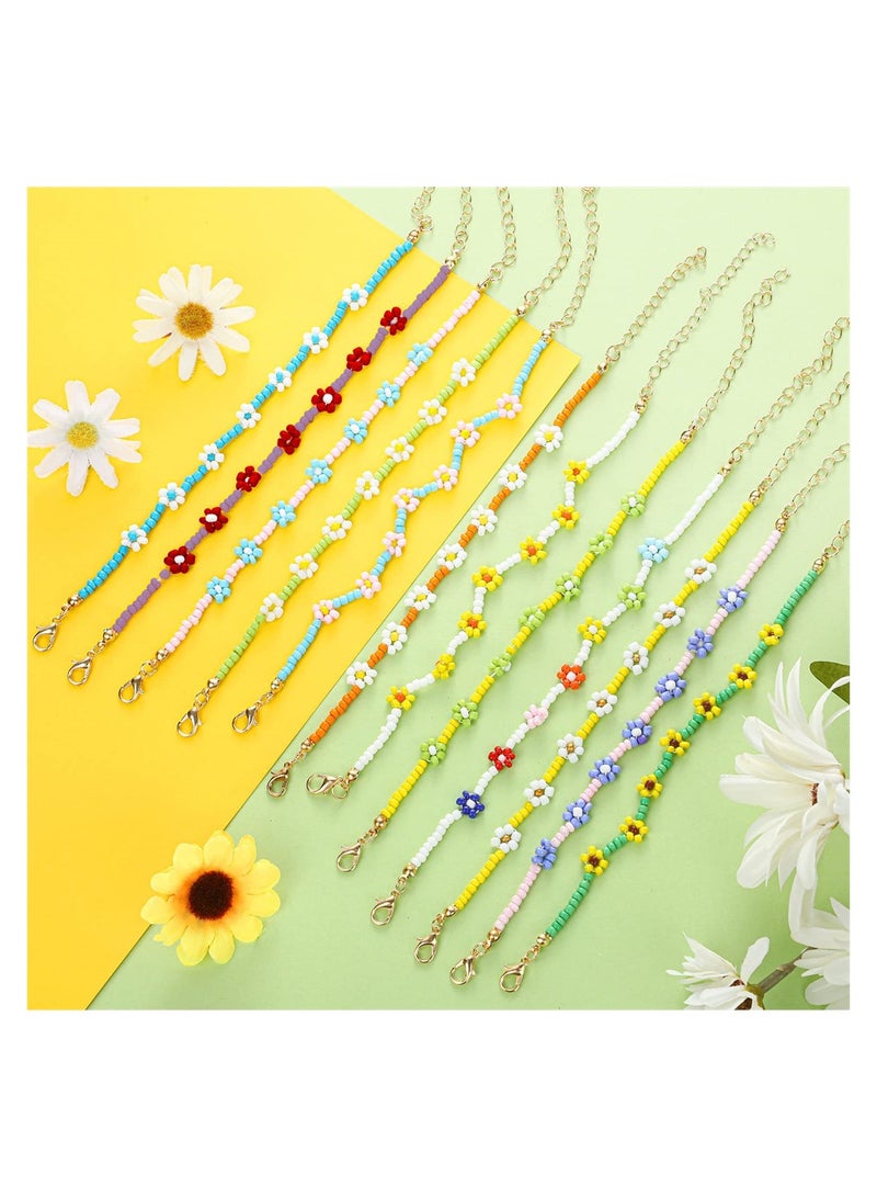 Colorful Daisy Flower Bracelet Set 12 Pcs Handmade Adjustable Summer Accessories for Women and Girls Aesthetic Flower Jewelry - Image 2