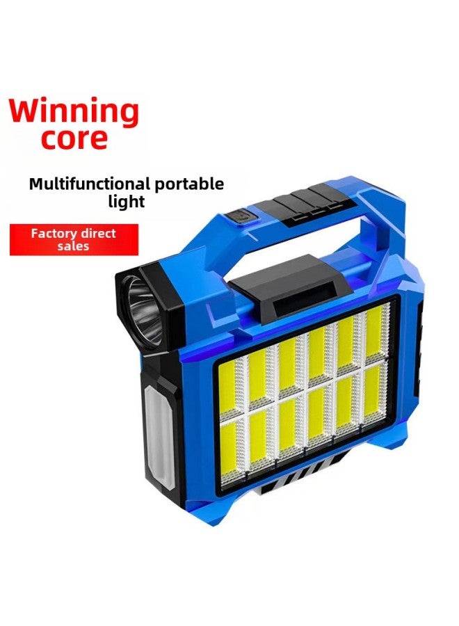 Solar Strong Light Portable Work Light Flashlight Super Bright Rechargeable Searchlight Night Market Stall Lighting Camping Light-Color:6-grid Portable Lamp - Image 2