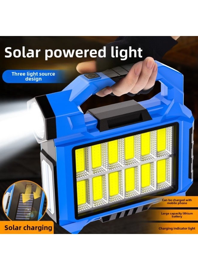 Solar Strong Light Portable Work Light Flashlight Super Bright Rechargeable Searchlight Night Market Stall Lighting Camping Light-Color:6-grid Portable Lamp - Image 3