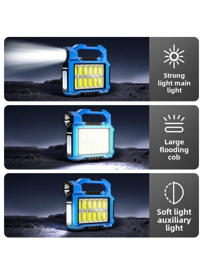 Solar Strong Light Portable Work Light Flashlight Super Bright Rechargeable Searchlight Night Market Stall Lighting Camping Light-Color:6-grid Portable Lamp - Image 5