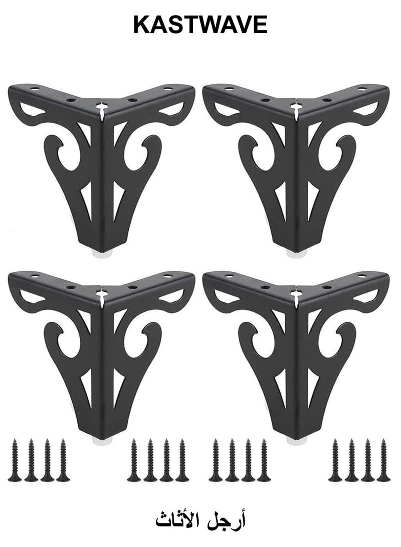 KASTWAVE Furniture Legs, 10cm Heavy Duty Furniture Metal Table Legs with Screws, Perfect for Coffee Table, Dining Table, Cabinet and Sofa (Retro Design, Black) - Image 1