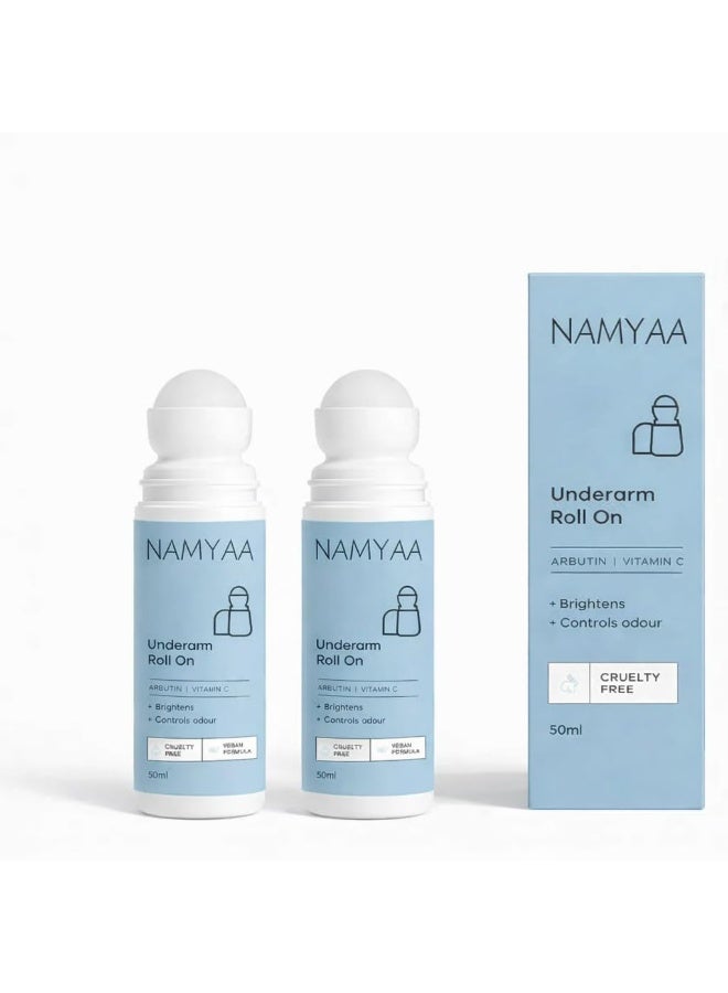 Namyaa Underarm Roll On- AHA BHA & Brightening Complex|Reduces Pigmentation&Odour Deodorant Roll-on - For Women 50ML | Pack Of 2 - Image 1