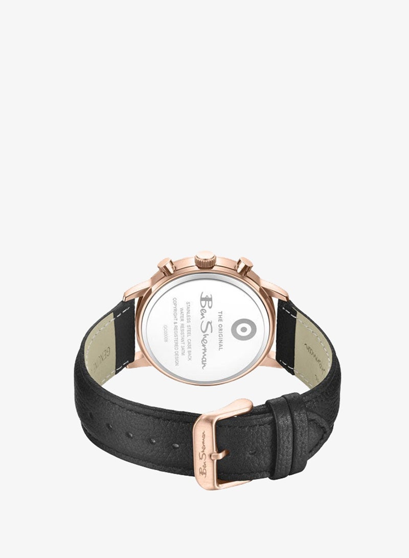 Ben Sherman Nottingham Blue Dial Black Genuine Leather Strap Chronograph Watch for Men, 44mm - Image 3