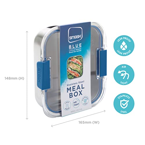 Smash Microwave Safe Stainless Steel Lunch/Sandwich/Meal Box, Blue - Image 2
