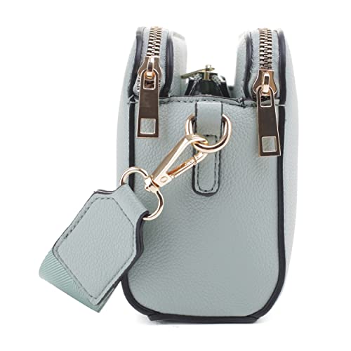 EVVE Triple Zip Small Crossbody Camera Bag with Wide Guitar Strap | Mint - Image 3