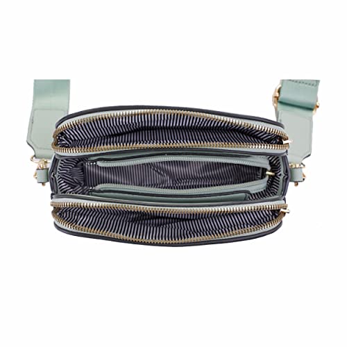 EVVE Triple Zip Small Crossbody Camera Bag with Wide Guitar Strap | Mint - Image 5