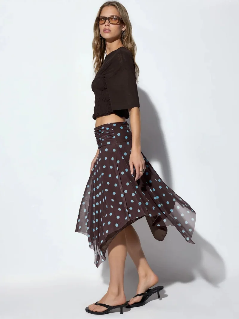 Busem BUSEM High-Waist Polka Dot Midi A-Line Skirt