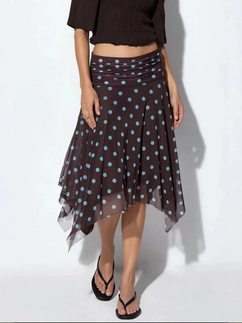 Busem BUSEM High-Waist Polka Dot Midi A-Line Skirt