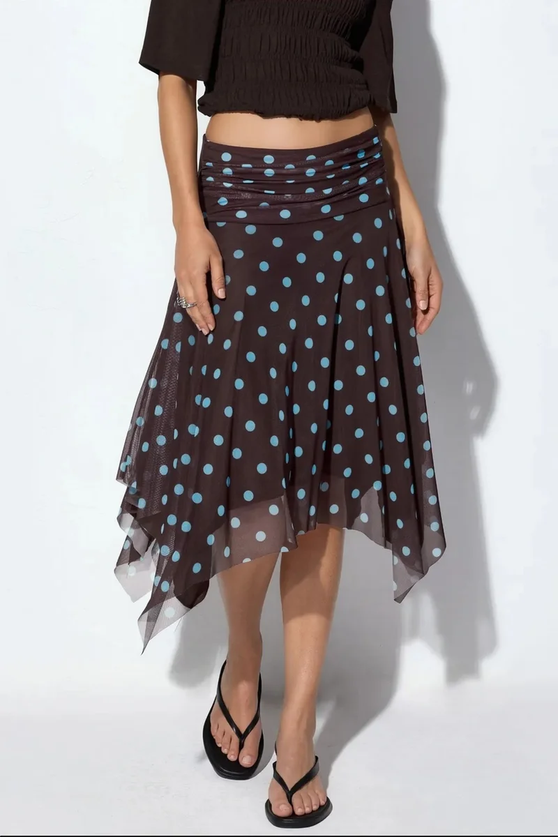 BUSEM High-Waist Polka Dot Midi A-Line Skirt