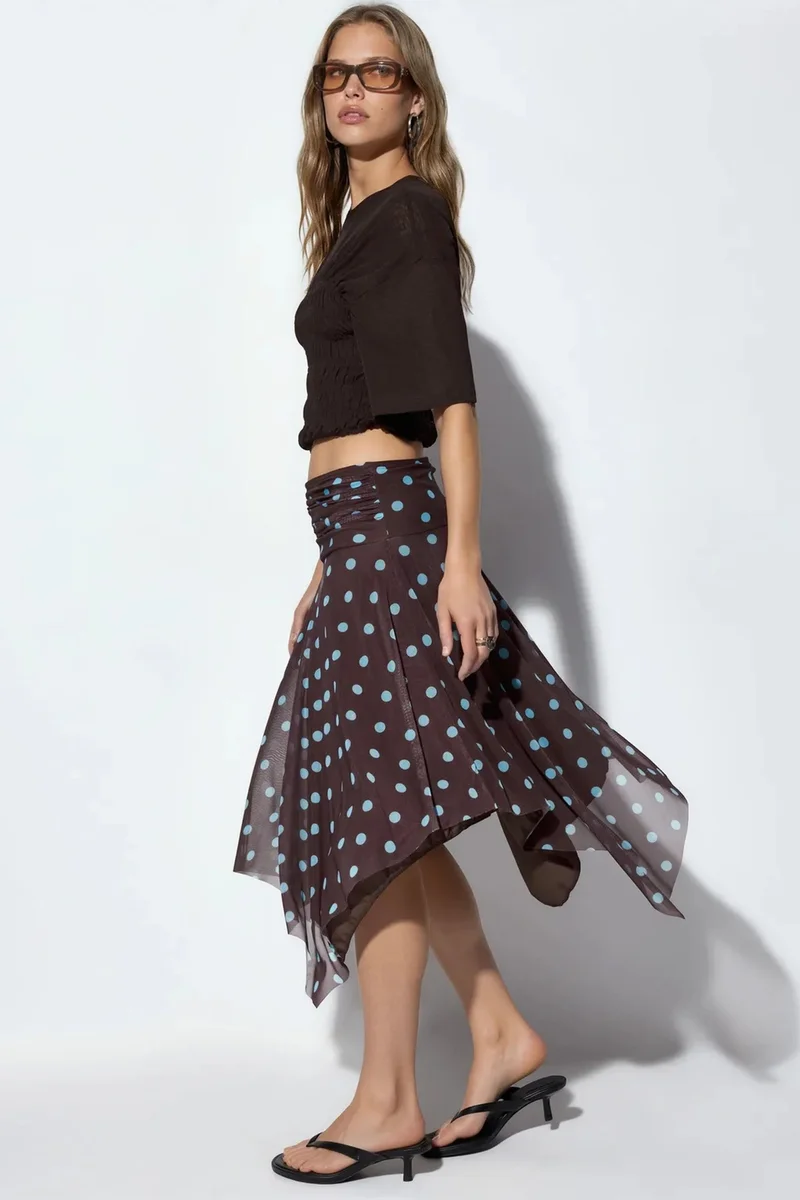 بوسيم BUSEM High-Waist Polka Dot Midi A-Line Skirt