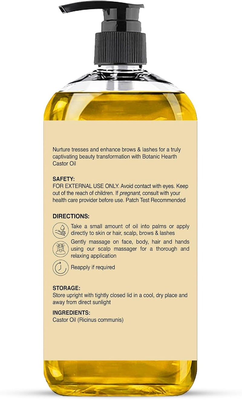 Botanic Hearth Castor Oil 8 Fl Oz | Usda Certified Organic | 100% Pure & Hexane Free | Cold Pressed | Promotes Growth For Eyelashes, Eyebrows & Hair - Image 2