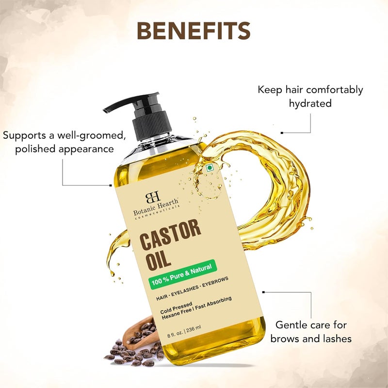 Botanic Hearth Castor Oil 8 Fl Oz | Usda Certified Organic | 100% Pure & Hexane Free | Cold Pressed | Promotes Growth For Eyelashes, Eyebrows & Hair - Image 4