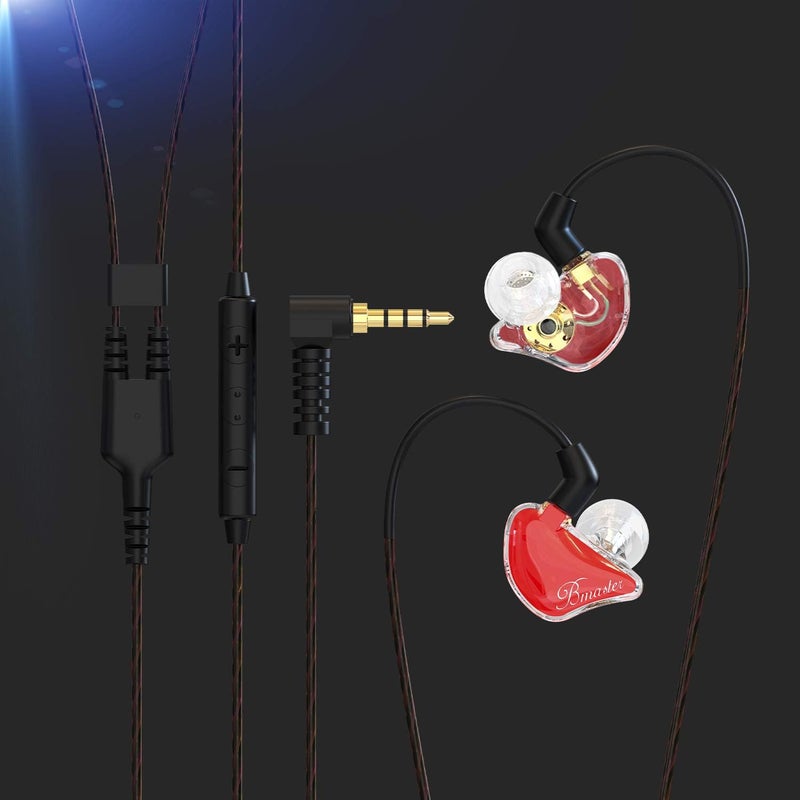 BASN Bmaster in Ear Monitor Musician Headphones Triple Drivers Dynamic Earbuds Sound Isolating Earphones with Two Detachable Audio & Mic Cables (Red) - Image 4