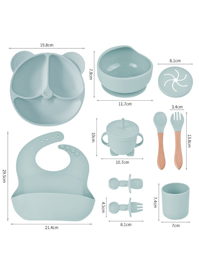 10-Piece Silicone Baby Feeding Set BPA Free | Suction Bowl & Divided Plate with Spoons Forks Sippy Cup Bib | Toddler Self Feeding Utensils(Light Blue) - Image 3