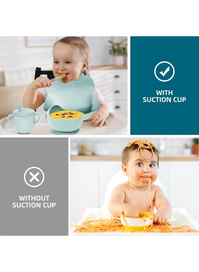 10-Piece Silicone Baby Feeding Set BPA Free | Suction Bowl & Divided Plate with Spoons Forks Sippy Cup Bib | Toddler Self Feeding Utensils(Light Blue) - Image 5