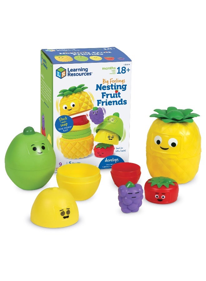 Learning Resources Big Feelings Nesting Fruit Friends, Social Emotional Learning & Sensory Play Toy, 9-Piece Nesting Set With Textured Fruit & Emotions, Ages 18 Months+ - Image 1