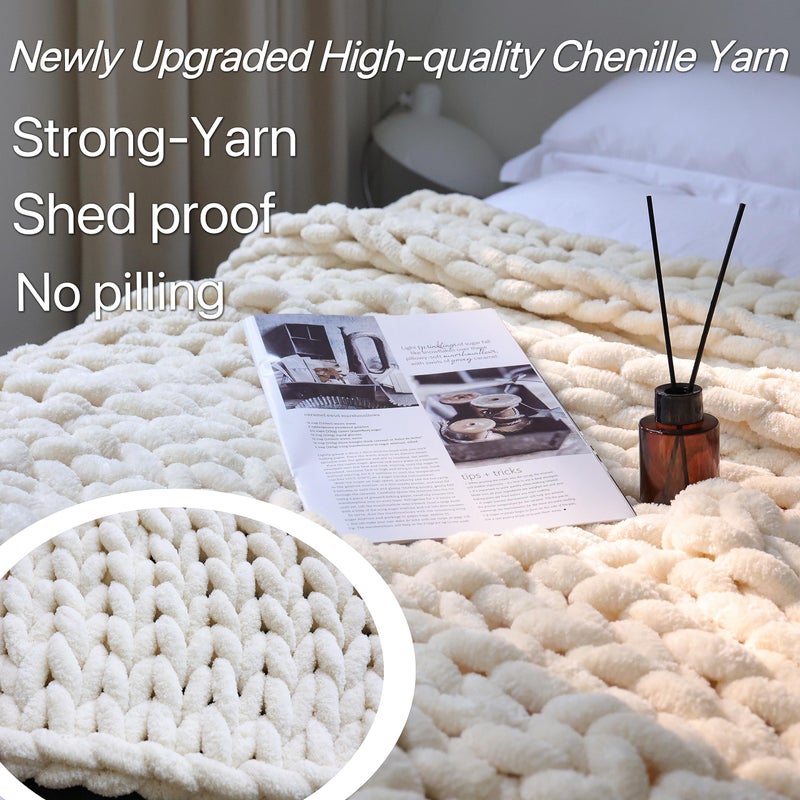 Maetoow Chenille Chunky Knit Blanket Throw ï¼ˆ40Ã—50 Inchï¼‰, Handmade Warm & Cozy Blanket Couch, Bed, Home Decor, Soft Breathable Fleece Banket, Christmas Thick and Giant Yarn Throws, Cream - Image 2
