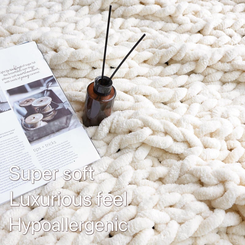 Maetoow Chenille Chunky Knit Blanket Throw ï¼ˆ40Ã—50 Inchï¼‰, Handmade Warm & Cozy Blanket Couch, Bed, Home Decor, Soft Breathable Fleece Banket, Christmas Thick and Giant Yarn Throws, Cream - Image 3