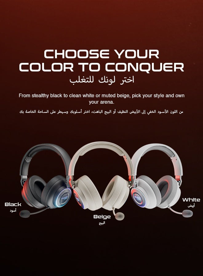 Faster BG600 STRAYGOS Wireless Gaming Headset – Tri-Mode 2.4GHz + Bluetooth + Wired, Ultra Low Latency, 50mm Drivers, ENC Noise-Canceling Mic, RGB Light FX, 10H Playtime, Over-Ear Gaming Headphones for PS5/PS4/PC/Mac/Xbox/Switch, White - Image 4