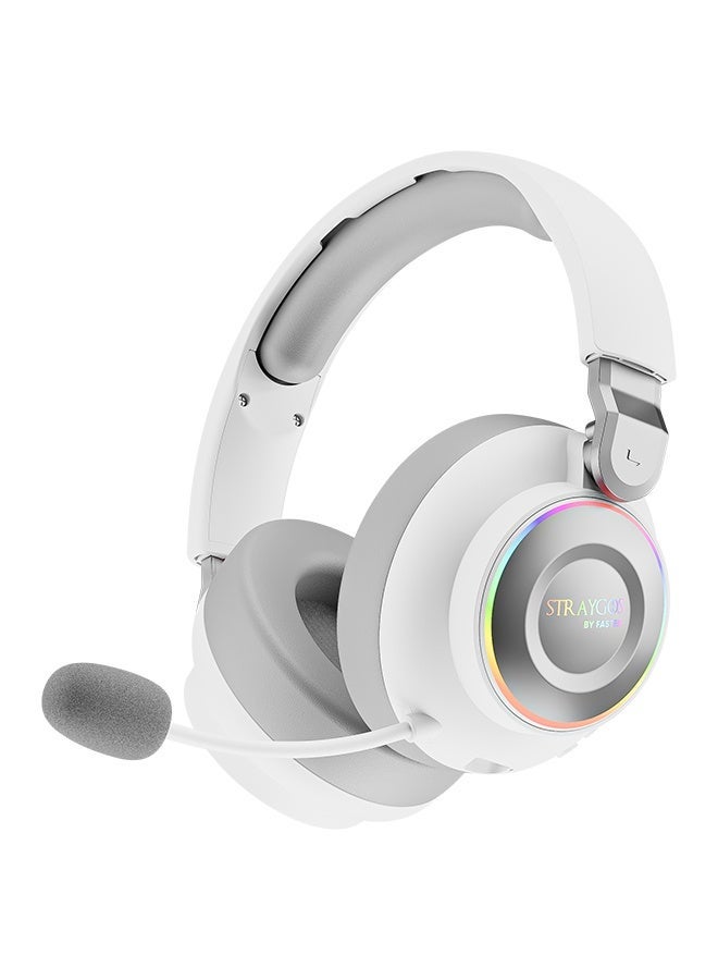 BG600 STRAYGOS Wireless Gaming Headset – Tri-Mode 2.4GHz + Bluetooth + Wired, Ultra Low Latency, 50mm Drivers, ENC Noise-Canceling Mic, RGB Light FX, 10H Playtime, Over-Ear Gaming Headphones for PS5/PS4/PC/Mac/Xbox/Switch, White