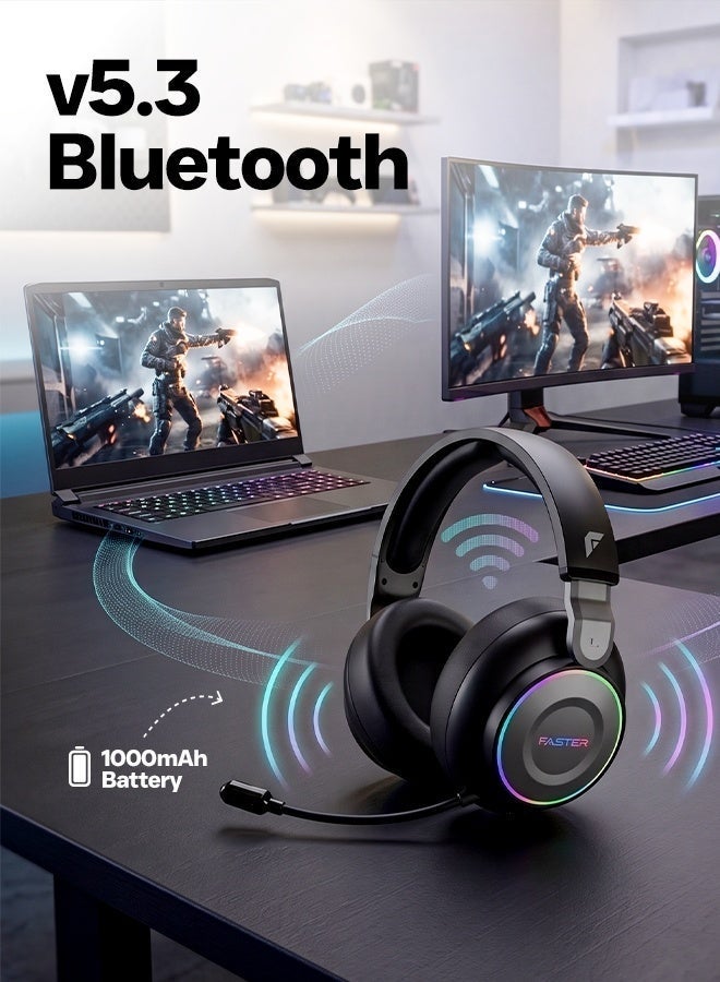 Faster BG600 STRAYGOS Wireless Gaming Headset – Tri-Mode 2.4GHz + Bluetooth + Wired, Ultra Low Latency, 50mm Drivers, ENC Noise-Canceling Mic, RGB Light FX, 10H Playtime, Over-Ear Gaming Headphones for PS5/PS4/PC/Mac/Xbox/Switch, White - Image 4