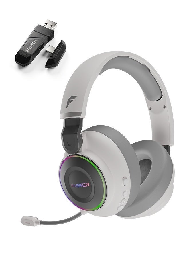 Faster BG600 STRAYGOS Wireless Gaming Headset – Tri-Mode 2.4GHz + Bluetooth + Wired, Ultra Low Latency, 50mm Drivers, ENC Noise-Canceling Mic, RGB Light FX, 10H Playtime, Over-Ear Gaming Headphones for PS5/PS4/PC/Mac/Xbox/Switch, White - Image 1