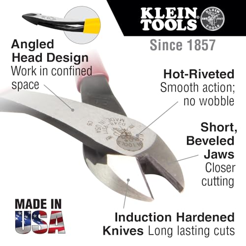 Klein Tools J2488 Pliers Made in USA Diagonal Cutting Pliers with Angled Head Short Jaws HighLeverage Design 8Inch - Image 3