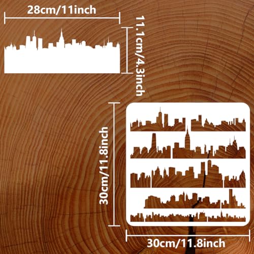 FINGERINSPIRE Layered City Silhouette Stencil 118x118 inch Plastic City Buildings Scape Patterns Template for DIY Art and Craft Home Wall Decor - Image 3