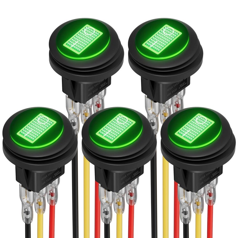 DAIERTEK Round Toggle Switch Green LED [UL Listed] 12V 20A Waterproof Rocker Switch 3 Pin SPST Lighted ON Off Marine Switch for Car Motorcycle UTV ATV -5pcs - Image 1