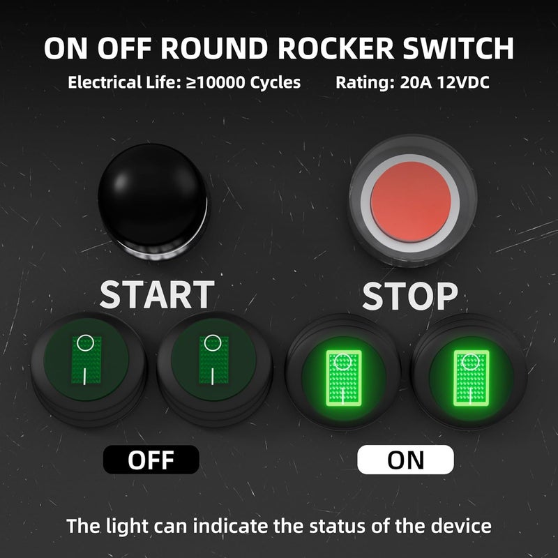DAIERTEK Round Toggle Switch Green LED [UL Listed] 12V 20A Waterproof Rocker Switch 3 Pin SPST Lighted ON Off Marine Switch for Car Motorcycle UTV ATV -5pcs - Image 3